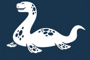 Logo of champ the lake monster with fins smiling